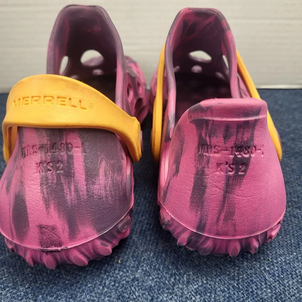 Merrell Hydro Moc Kids Size 2 Marbled Purple Pink Yellow Water Shoes Clogs